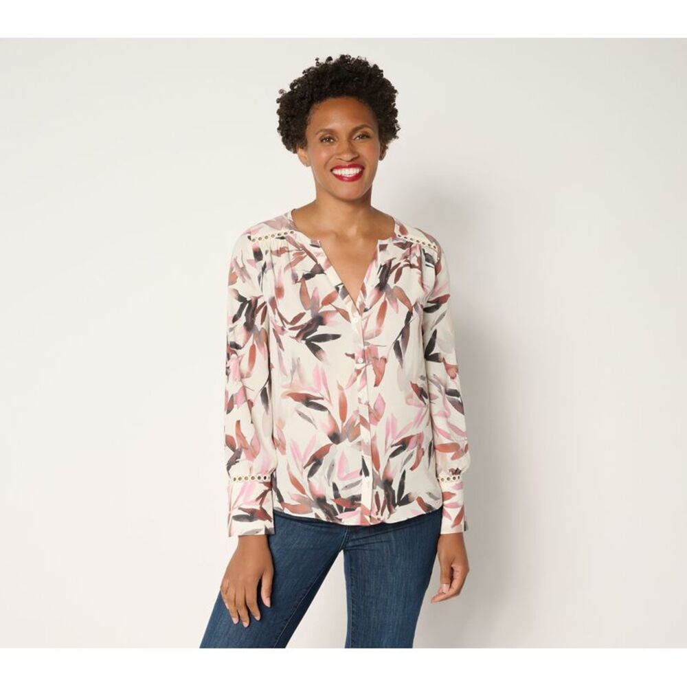SUNNYLiFE Women's Top Plus Sz 1X Liliana Lace Long Sleeve Multi-colored